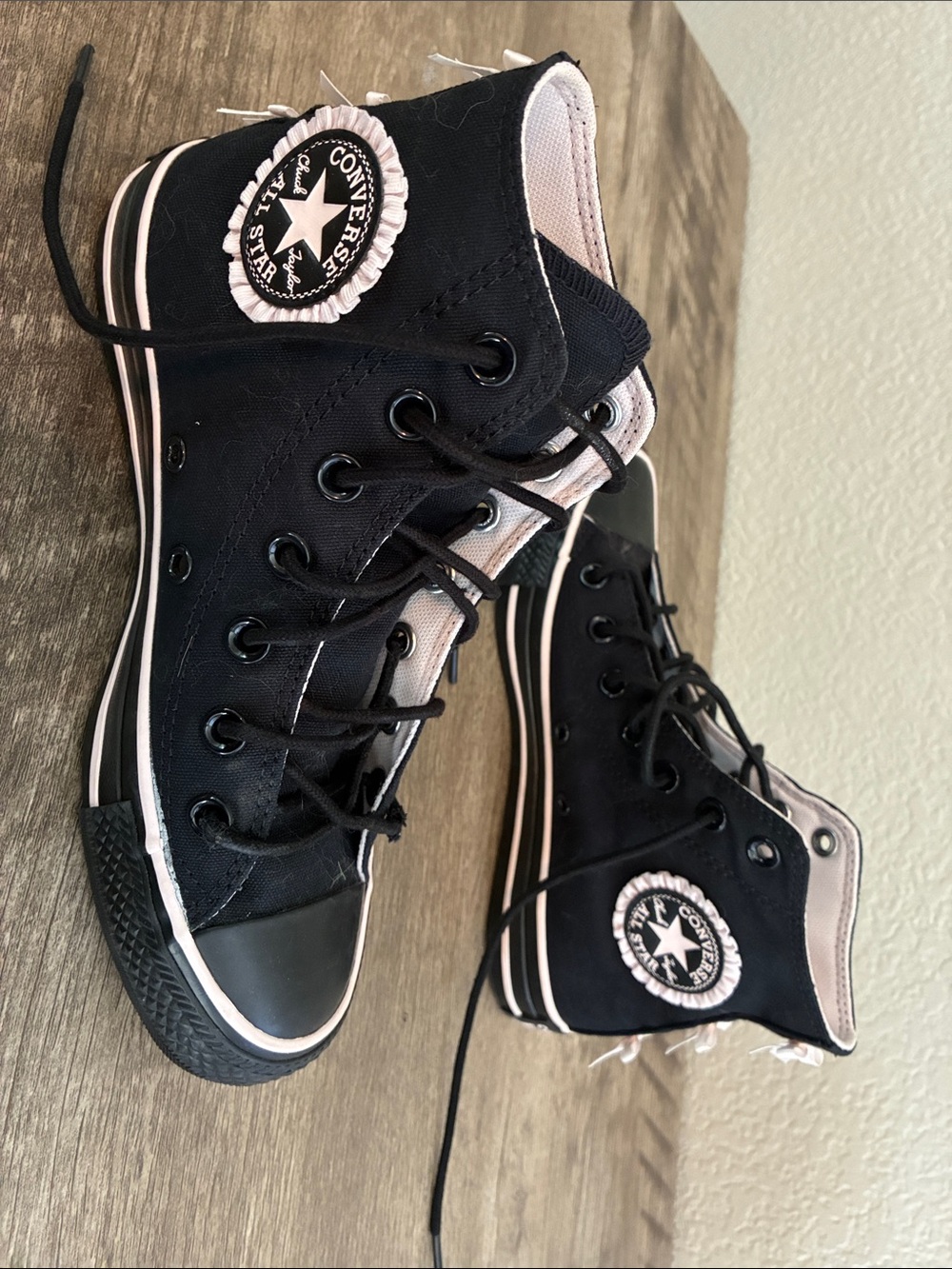 Converse Women’s Black High-Top Sneakers with Light Pink Bows